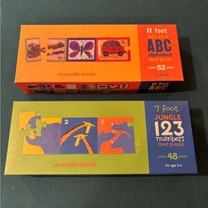 2 Complete Crocodile Creek ABC & 123 Animal Puzzles 52 & 48 piece for kids